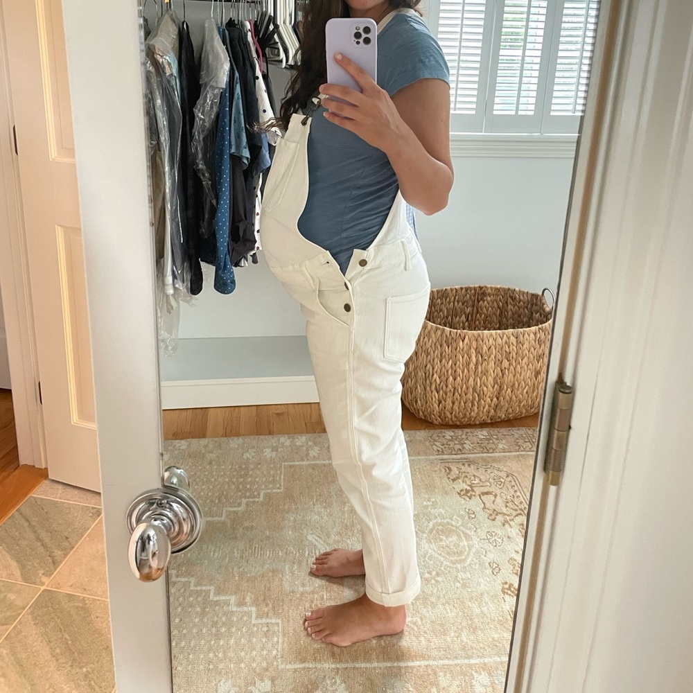 Hatch White Denim Maternity Overalls
